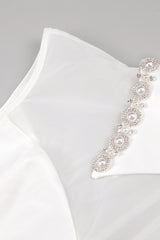 Luxury Jeweled Collar Illusion Neck Glove Satin Pannier Party Mini Dress