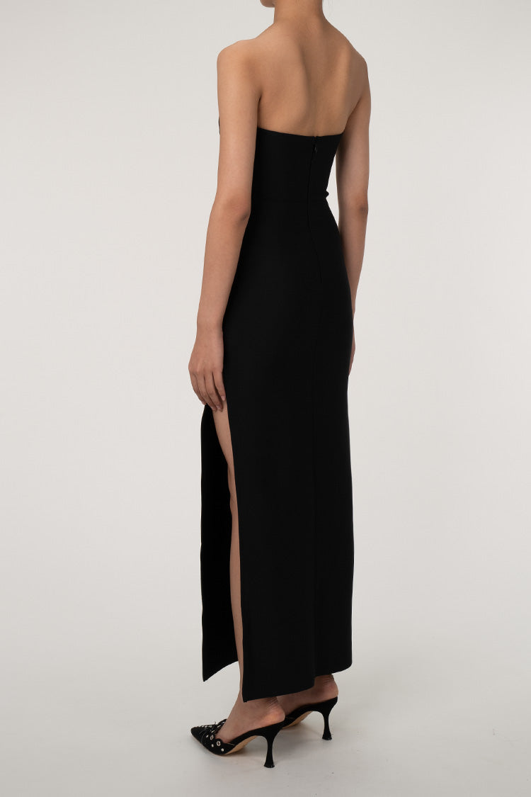 Luxury Push Up Strapless High Slit Bandage Maxi Formal Dress - Black