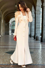 Luxury Rosette Trim Lapel Single Breasted Long Sleeve Blazer Maxi Dress