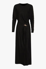 Minimalist Metallic Brooch Gathered Crew Neck Batwing Sleeve Maxi Dress