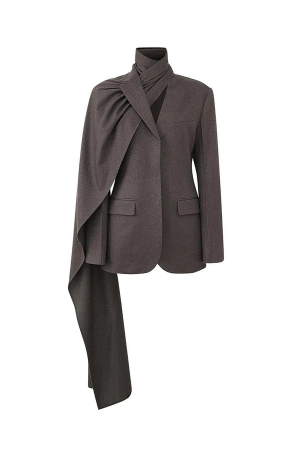 Minimalist Notched Lapel Long Sleeve Cinched Waist Scarf Blazer