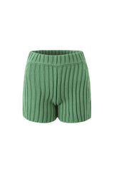 Monochromatic High Waist Textured Winter Ribbed Knit Lounge Shorts