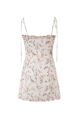 Pretty Floral Printed Ruffled Square Neck Tie Strap Bodycon Mini Sundress