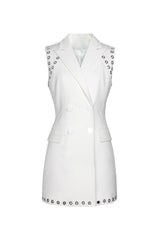 Punk Lapel Sleeveless Metallic Grommet Double Breasted Blazer Mini Dress