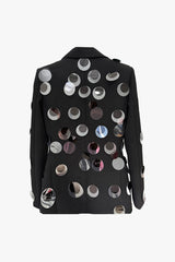 Radiate Sequin Notched Lapel Padded Shoulder One Button Tailored Blazer