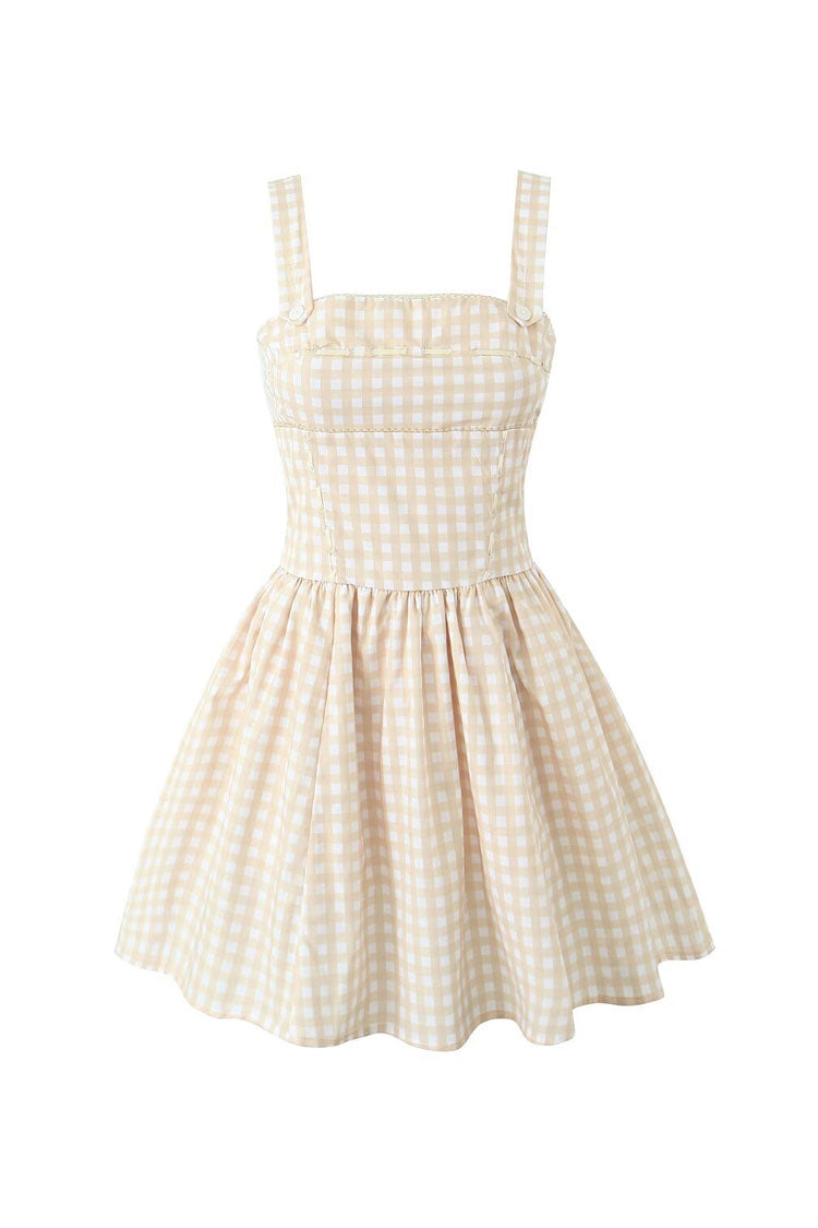 Retro Contrast Gingham Print Square Neck Fit & Flare Mini Sundress