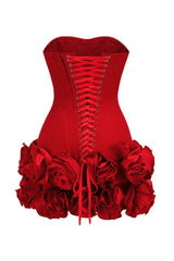 Romantic Bustier Strapless Corset Tiered Rosette Micro Mini Party Dress