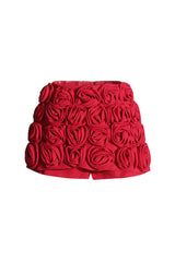 Romantic Tomato Red 3D Rosette High Waist Bodycon Micro Skorts