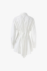 Sculptural Collared Long Sleeve Button Down Cinch Waist Pleated Shirt