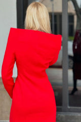 Sculptural Collarless Plunge Double Breasted Long Sleeve Blazer Midi Dress