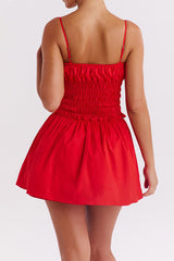 Sexy Bow Tie Ruched Scoop Smocked Drop Waist Summer Mini Sundress