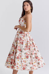 Sexy Floral Corset Bustier Fit & Flare Tulle Pocket Vacation Midi Sundress