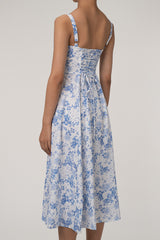 Sexy Floral Tie Front Lace Up Back Fit & Flare Split Midi Sundress - Blue