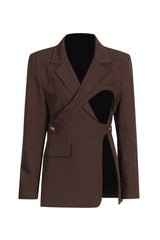 Sexy Lapel Collar Button Side Strong Shoulder Long Sleeve Split Cutout Blazer