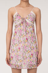 Sexy Plunge Lacey Tie Neck Spaghetti Strap Floral Printed Slip Mini Sundress