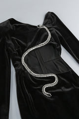 Sexy Rhinestone Snake Strong Shoulder Cutout Velvet Formal Maxi Dress