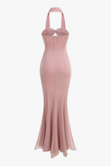 Sexy Scarf Ruched Cutout Chiffon Godet Fishtail Tube Evening Maxi Dress