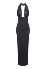 Sexy Sheer Mesh Plunge Halter Wrap Tie Draped Sheath Evening Maxi Dress