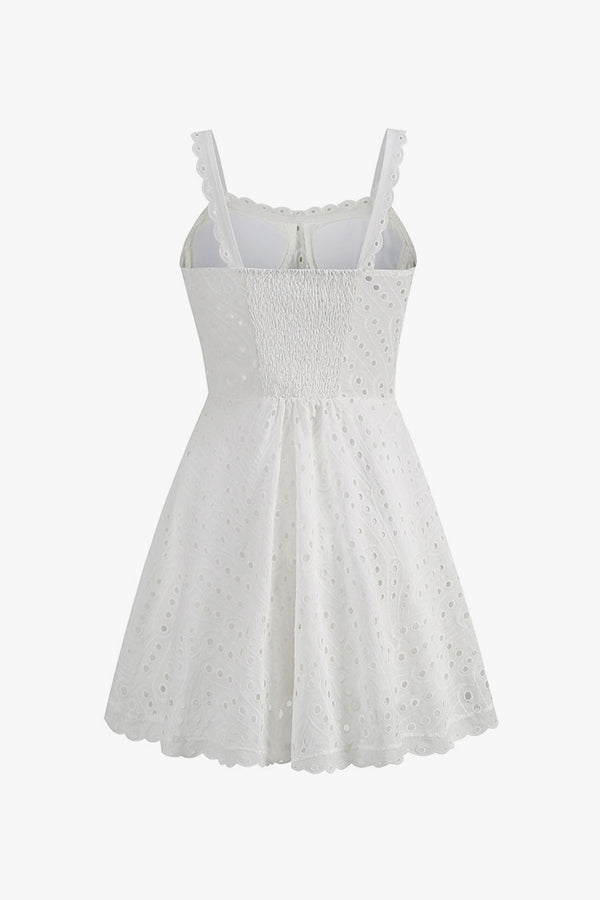 Sexy Shirred Bustier Scalloped A Line Broderie Anglaise Party Mini Sundress