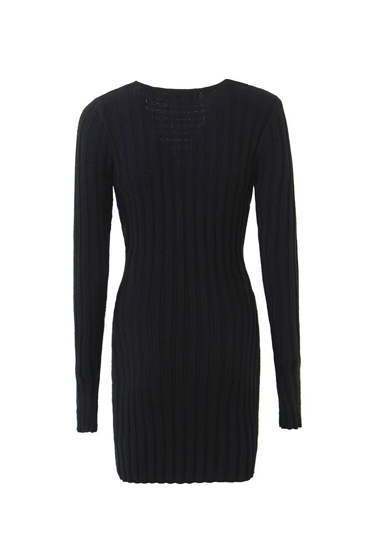 Sexy Square Neck Chunky Ribbed Knit Bodycon Micro Mini Sweater Dress