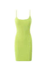 Sexy Square Neck Spaghetti Strap Bodycon Textured Ribbed Knit Mini Dress