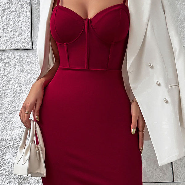 Sexy Sweetheart Neck Bodycon Mesh Corset Cocktail Party Mini Dress -  Burgundy