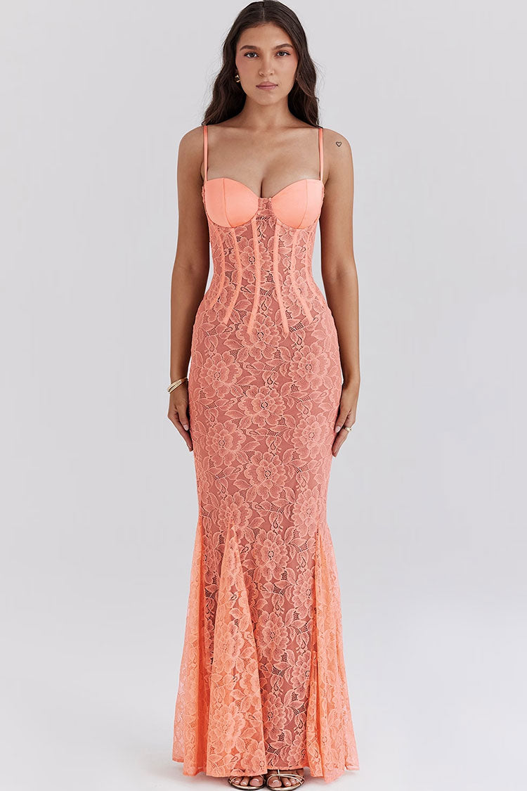 Sexy Sweetheart Neck Spaghetti Strap Lace Godet Fishtail Evening Maxi Dress