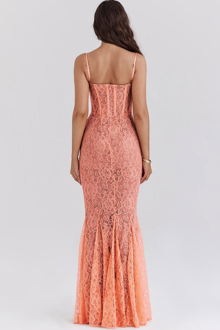 Sexy Sweetheart Neck Spaghetti Strap Lace Godet Fishtail Evening Maxi Dress