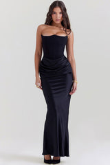 Sexy Sweetheart Strapless Corset Draped Satin Fishtail Evening Maxi Dress