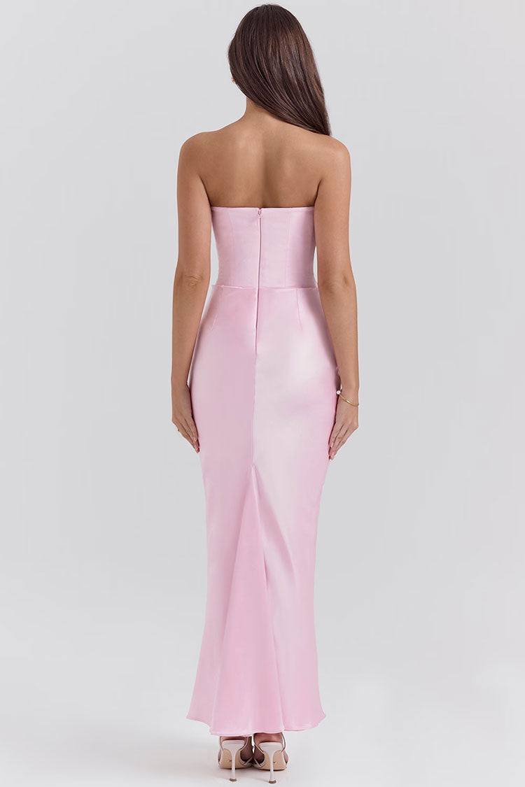 Sexy Sweetheart Strapless Corset Draped Satin Fishtail Evening Maxi Dress