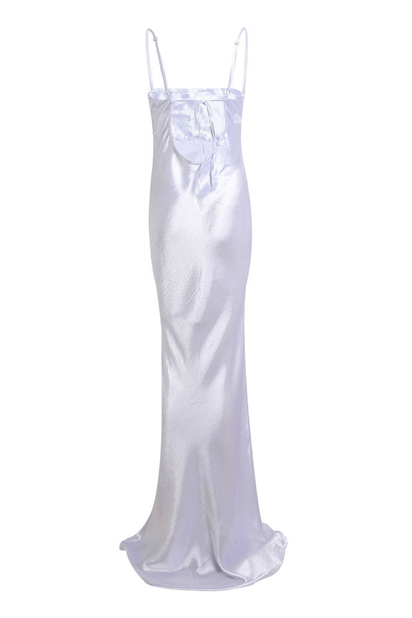 Silky Sequin Cowl Neck Bow Tie Cutout Mermaid Slip Evening Maxi Dress