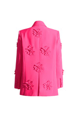 Smart Rosette Appliqué Lapel Collar Long Sleeve Double Breasted Blazer