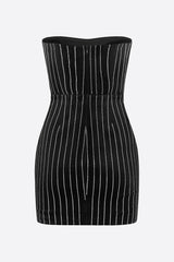 Sparkly Contrast Rhinestone Stripe Strapless Bodycon Party Mini Dress