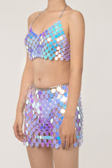 Sparkly Disc Sequin Chainmail Sheer Mermaid Party Two Piece Mini Dress