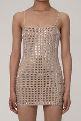 Sparkly Rhinestone Embellished Mesh Strapless Bodycon Party Mini Dress