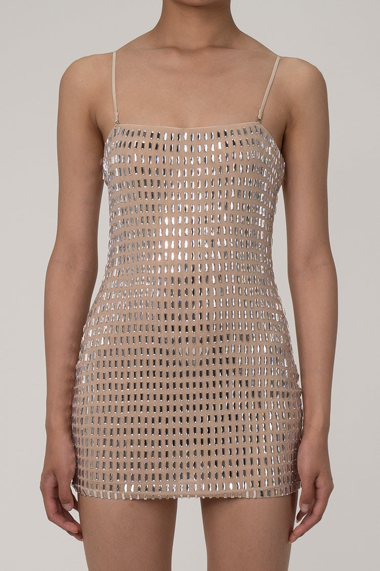 Sparkly Rhinestone Embellished Mesh Strapless Bodycon Party Mini Dress