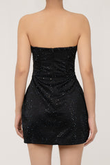 Sparkly Rhinestone Strapless Bustier Corset Bodycon Satin Party Mini Dress