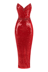 Sparkly Rhinestone Sweetheart Corset Sheath Sequin Cocktail Party Midi Dress