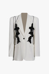 Sparkly Sequin Butterfly Lapel Strong Shoulder One Button Oversized Blazer