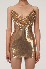 Sparkly Sequin Cowl Neck Cami Sleeveless Bodycon Club Micro Mini Dress