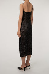 Sparkly Sequin Frayed Square Neck Spaghetti Strap Evening Slip Maxi Dress