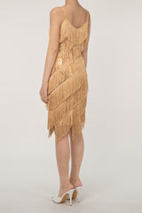 Sparkly Sequin Plunge Spaghetti Strap Tiered Fringe Mini Flapper Dress