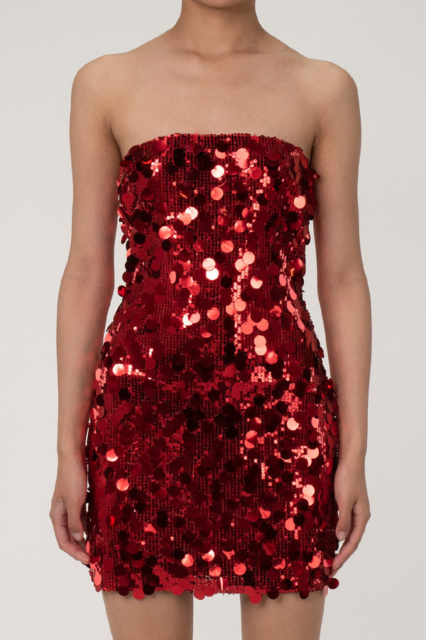 Sparkly Strapless Bodycon Embellished Layered Sequin Party Mini Dress