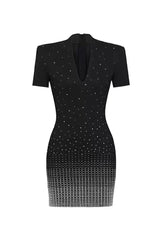 Sparkly V Neck Short Sleeve Rhinestone Beaded Sheath Sweater Mini Dress