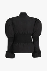 Striking Stand Collar Long Sleeve Zip Up Cinch Waist Padded Peplum Coat