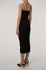 Sweetheart Neck Ruched Midi Cocktail Party Dress - Black