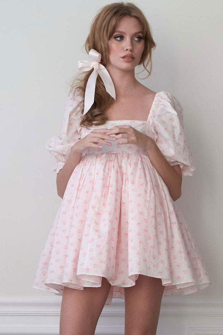 Swing Puff Sleeve Floral Print Babydoll Summer Party Mini Dress