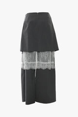 Unique Striped Print Ruched Split Lace Wide Leg Layered Skirts Over Pants