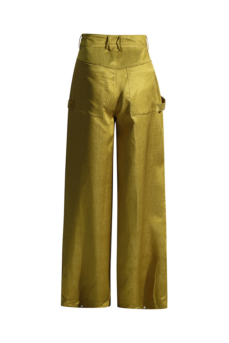 Versatile Ruched Zip Trim Cargo Pocket High Rise Wide Leg Full Length Pants