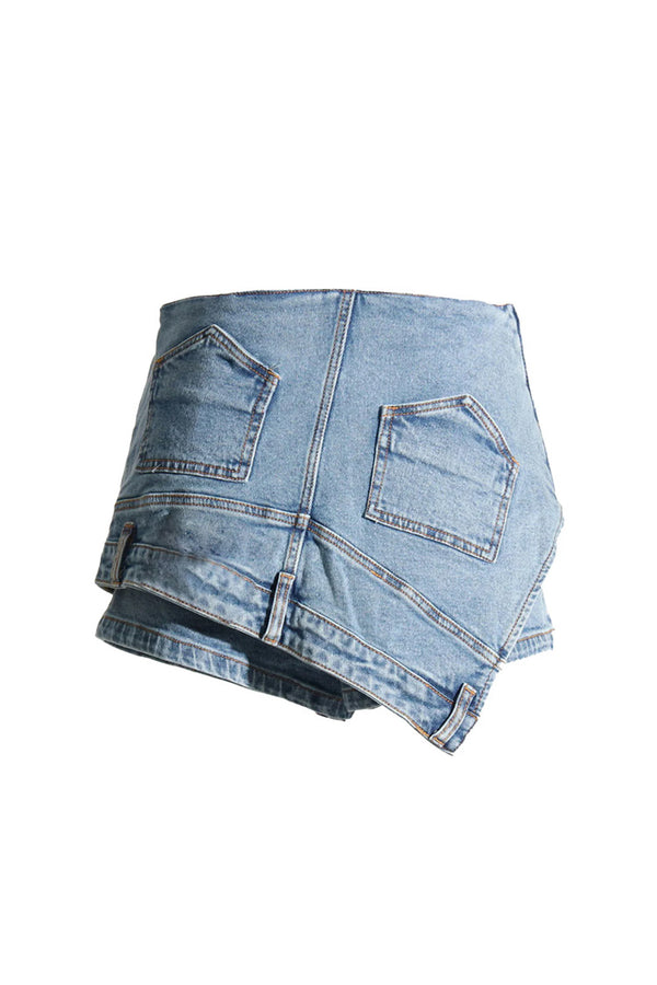 Vintage Style Reverse Effect High Waist Bodycon Micro Short Denim Skorts